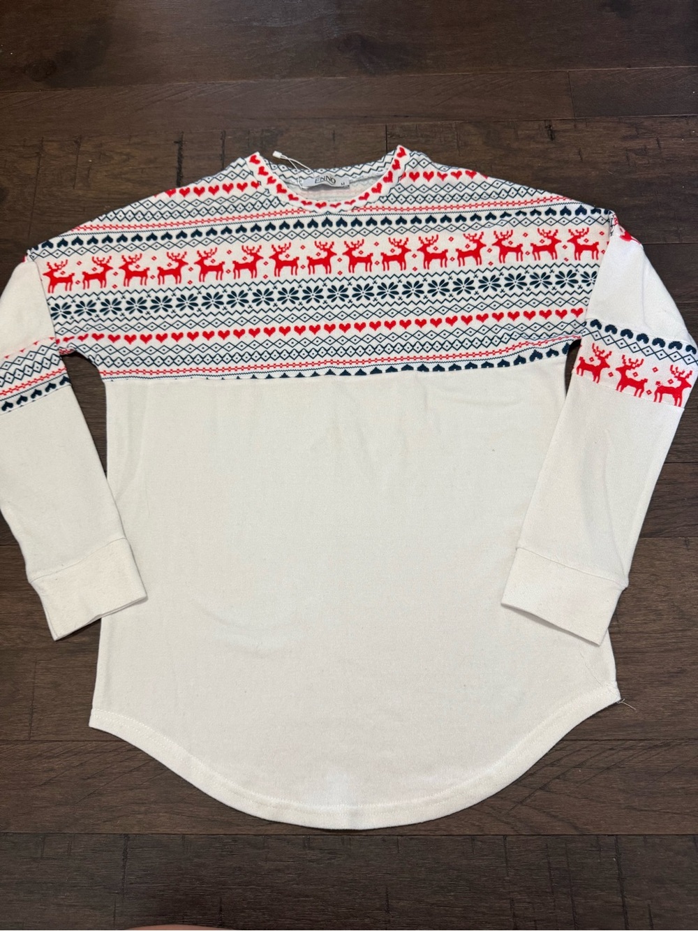 Women’s White Holiday Reindeer Long-Sleeve Shirt